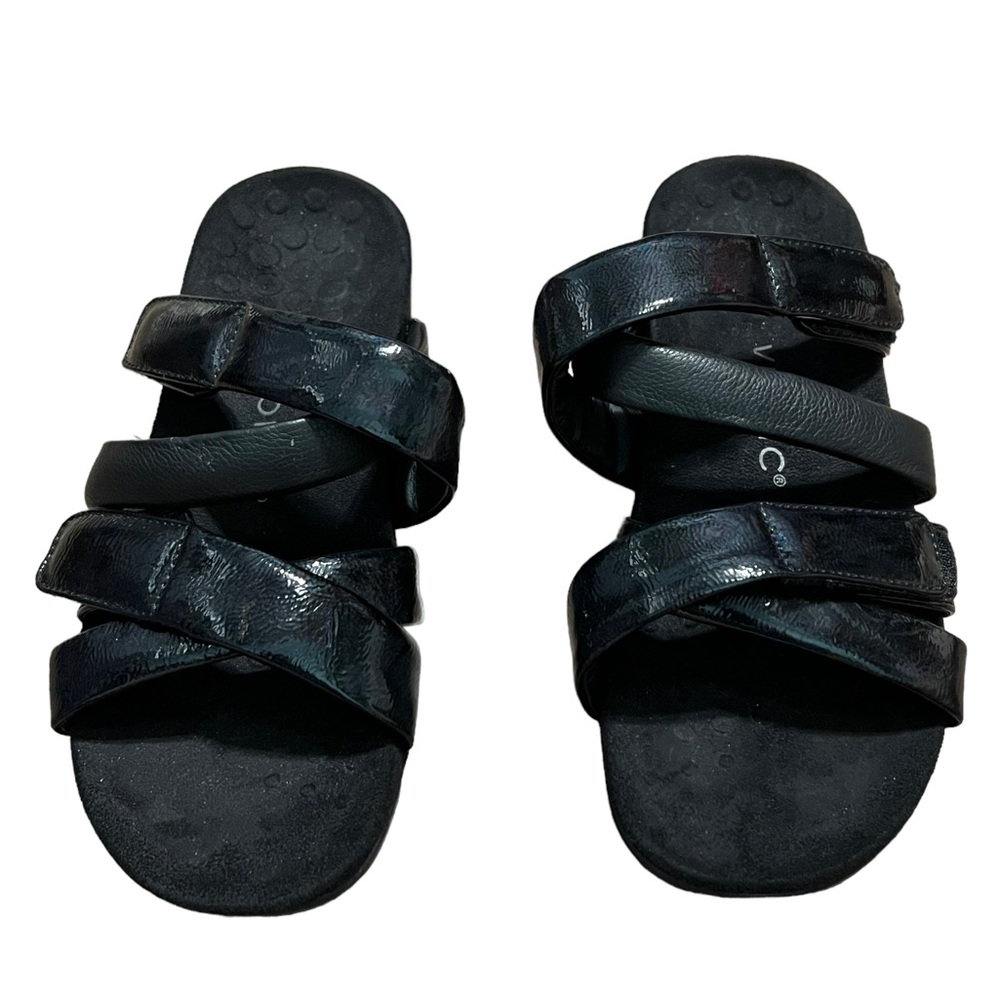 Vionic Black Slip on Adjustable Sandles Soft Bottom Size 8